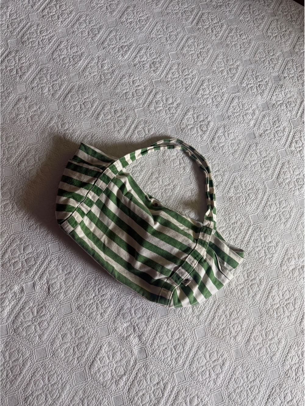 O.P 2000s Y2K Green and White Striped Canvas Tote Bag with Inner Zipper Pocket